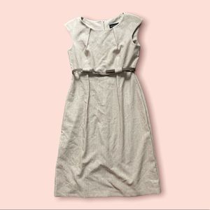 Beige pencil skirt dress.